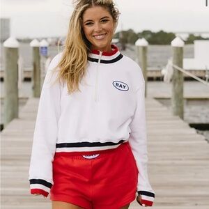 Ray Women's White Red and Navy Half Zip